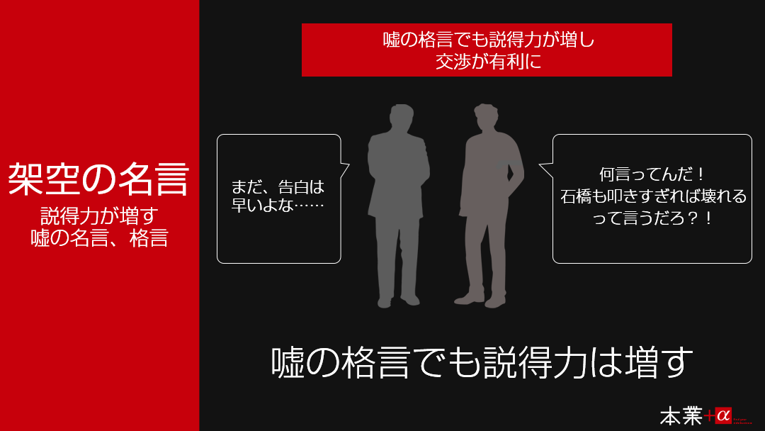 威厳を上手く使う 嘘の格言でも説得力が増す